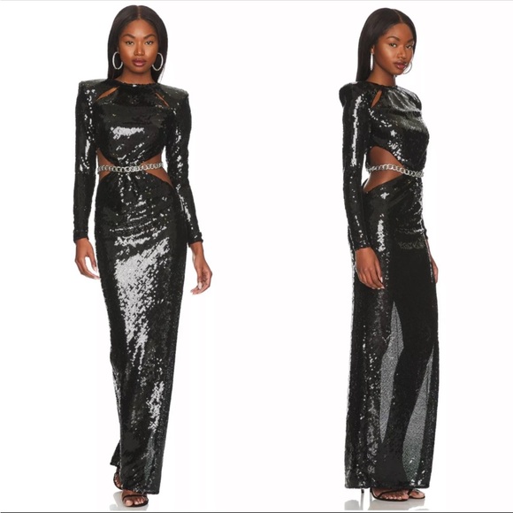 Bronx and Banco Black Sequin Gown Amara Gown, NWT small - Picture 1 of 9